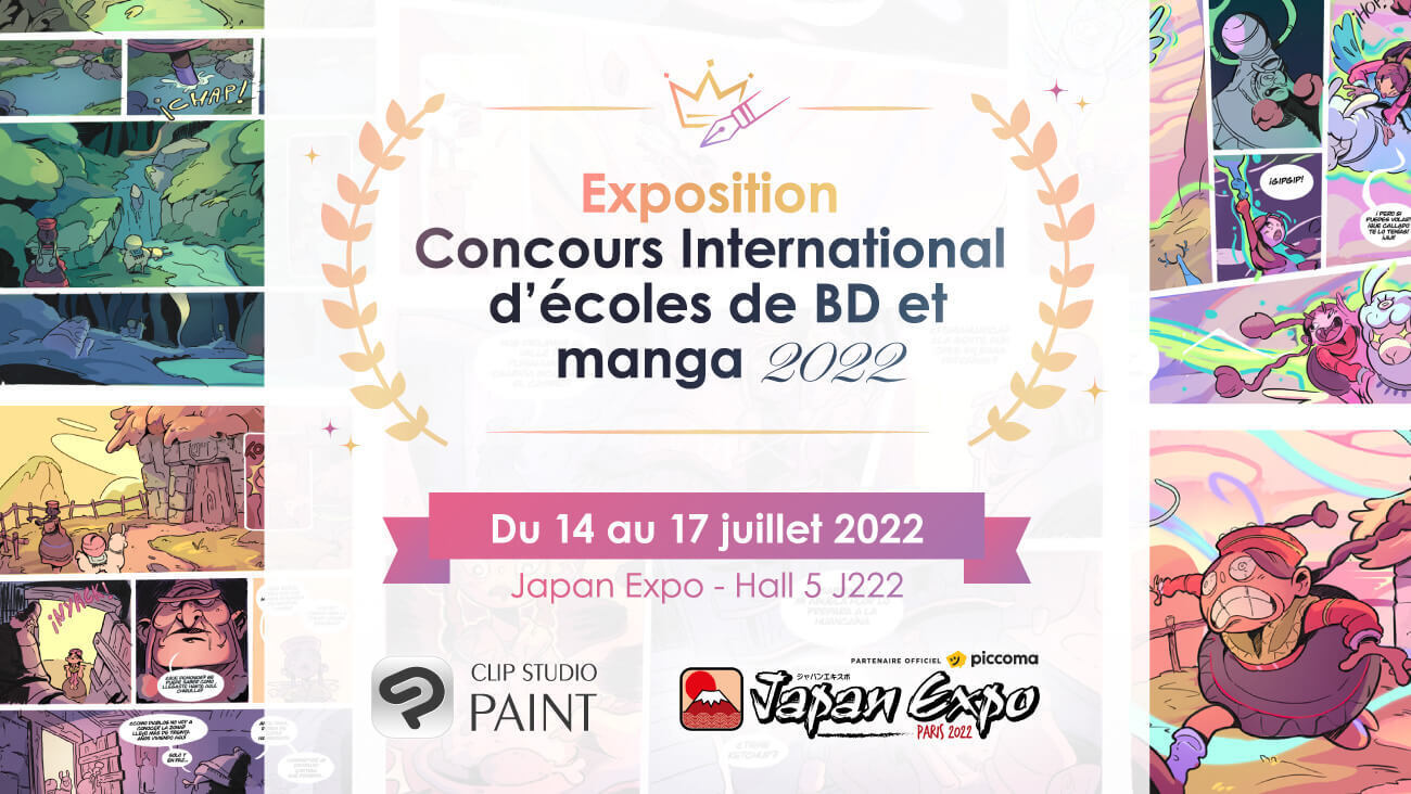 Exposition des résultats du « Concours international d&#039;écoles de BD/manga » destiné aux étudiants du monde entier à la Japan Expo 2022.　Shueisha et d&#039;autres grands éditeurs critiquent les œuvres.