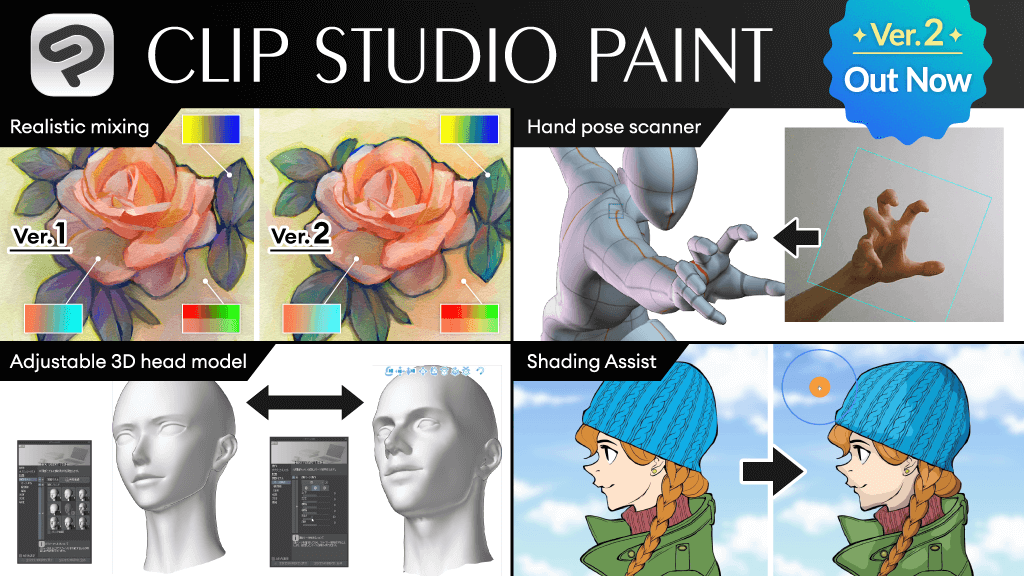 Clip Studio Paint’s long-awaited Ver. 2.0 released with 3D head model, realistic color blending, and more