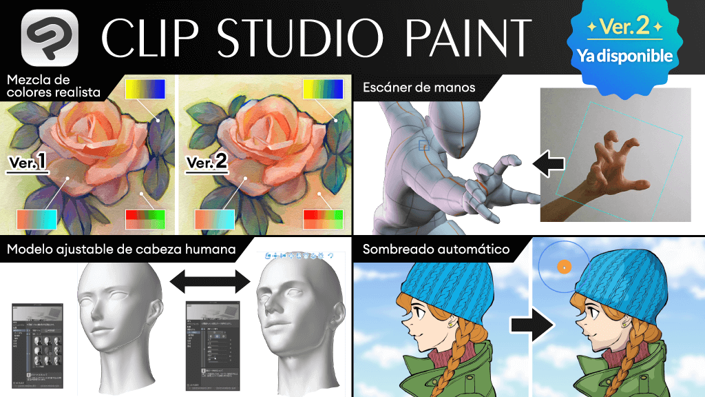 Ya está disponible la esperada versión 2.0 de Clip Studio Paint con modelos de cabeza 3D, mezcla de colores realista y más novedades